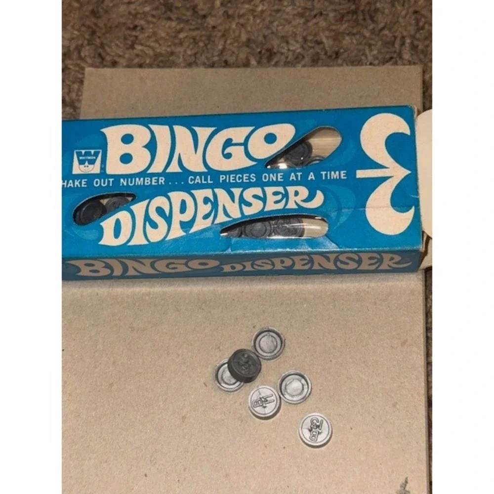Vintage Whitman Bingo Game Set, 20 Cards, Numbered Pieces, Bingo Dispenser